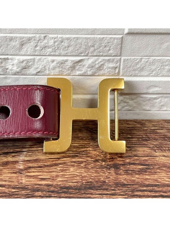 Hermes Leather Buckle Gold Belt Bordeaux
